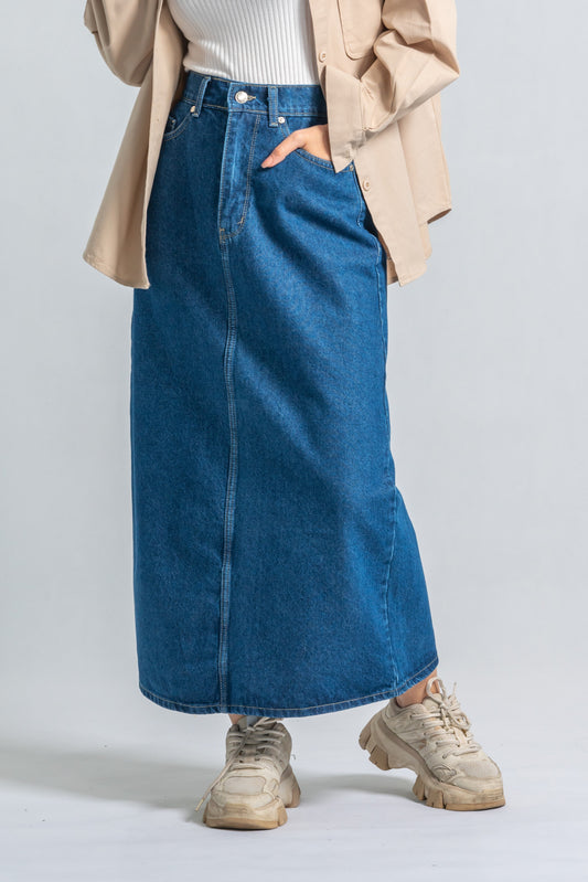 Blue Denim Jeans Long Skirt_1