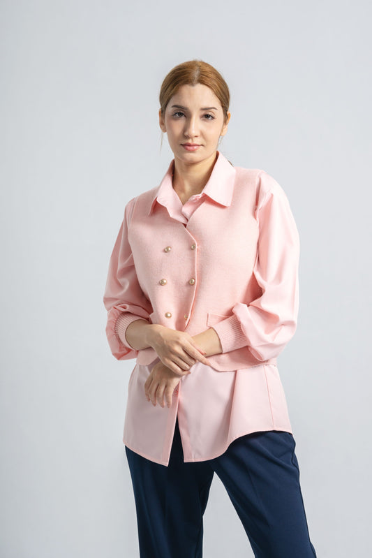 Double-Breasted Vest & Matching Blouse_pink_1