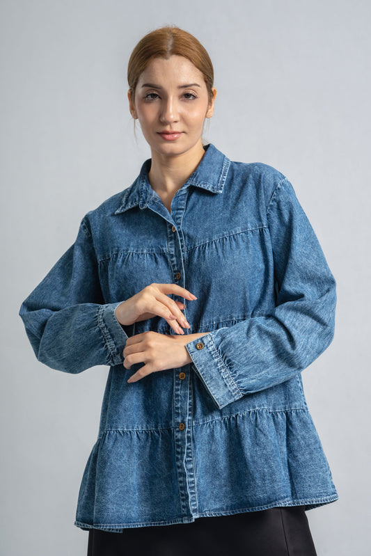 Layered Denim Blue Blouse | Long Sleeves_1